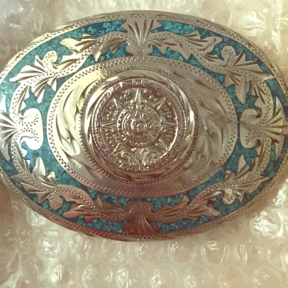 GENUINE turquoise and silver belt buckle